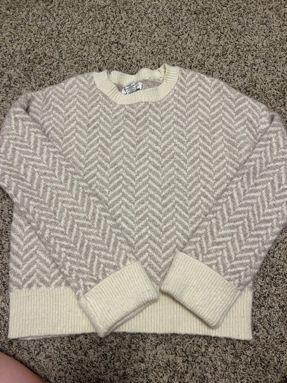 Rachel Zoe Chevron Crewneck Sweater - Cream and Taupe